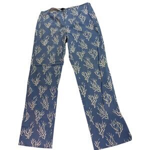 Brooks Brothers Natalie Fit Women's Navy Coral Branch Cotton Pants Size 8 GUC